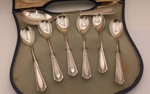 Antique/Vintage WMF 1/0 7 pc spoon set in box-WÜRTTEMBERGISCHE METALLWARENFABRIK (WMF) GERMANY