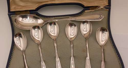 Antique/Vintage WMF 1/0 7 pc spoon set in box-WÜRTTEMBERGISCHE METALLWARENFABRIK (WMF) GERMANY