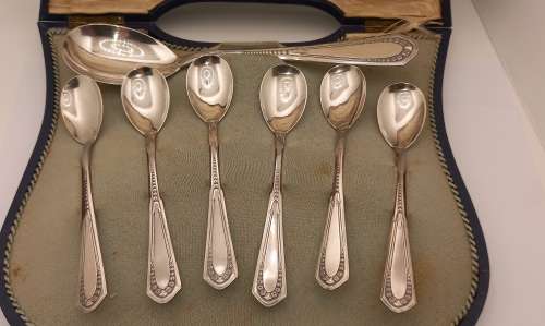 Antique/Vintage WMF 1/0 7 pc spoon set in box-WÜRTTEMBERGISCHE METALLWARENFABRIK (WMF) GERMANY