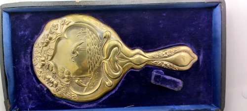 Antique Ladies Grooming set Boxed - Mirror & 4 Brushes -Brushes not in good shape- Used Condition