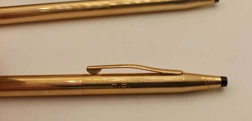 Vintage 1/20 14kt rolled Gold Cross Pen  and Pencil in case -H.B initials engraved  - Ink still Ok