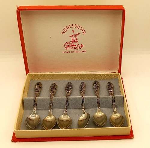 Vintage Nickel Silver Spoon set made in Holland - Boxed