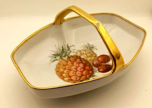 Vintage Bavaria Gold Handle Porcelain Basket Dish - Gold on handle show some wear