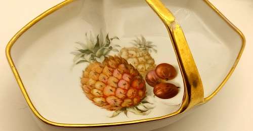 Vintage Bavaria Gold Handle Porcelain Basket Dish - Gold on handle show some wear