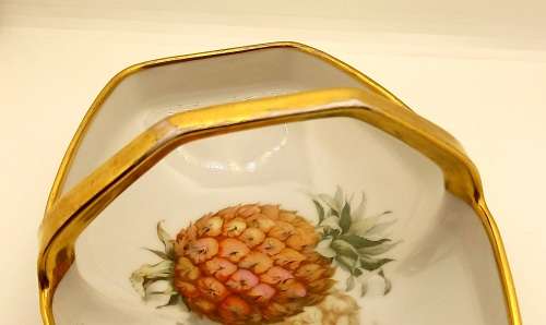 Vintage Bavaria Gold Handle Porcelain Basket Dish - Gold on handle show some wear