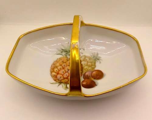 Vintage Bavaria Gold Handle Porcelain Basket Dish - Gold on handle show some wear