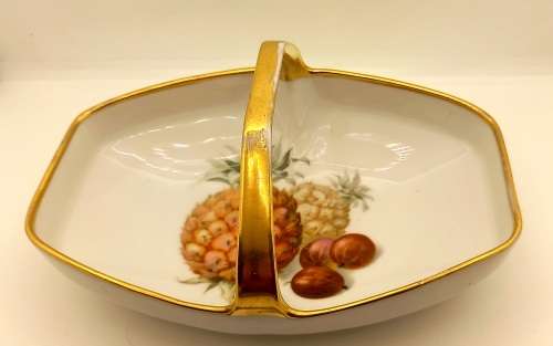Vintage Bavaria Gold Handle Porcelain Basket Dish - Gold on handle show some wear