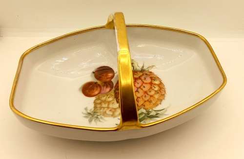 Vintage Bavaria Gold Handle Porcelain Basket Dish - Gold on handle show some wear
