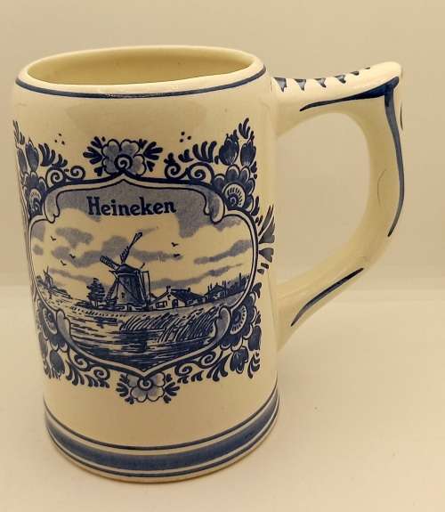 Vintage Heineken Blue Delfts Hand Painted Mug - Made in Holland - 130x135x85mm