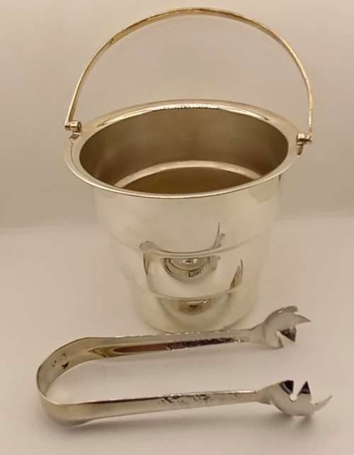 Antique/Vintage Silver Plated Ice Bucket with Tongs 250x155mm