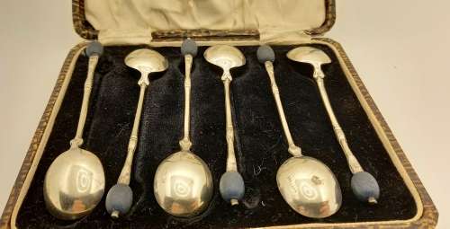 Antique or Vintage Silver Plate Coffee Bean Spoons EPNS made in England -Boxed 115mm