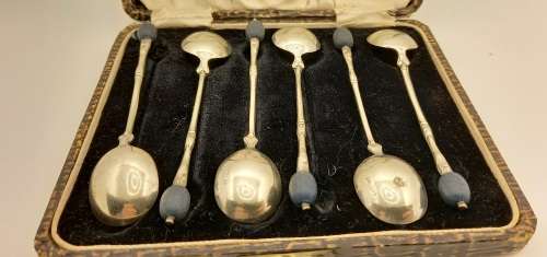 Antique or Vintage Silver Plate Coffee Bean Spoons EPNS made in England -Boxed 115mm