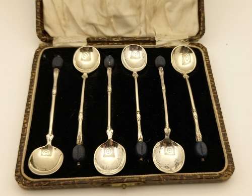 Antique or Vintage Silver Plate Coffee Bean Spoons EPNS made in England -Boxed 115mm