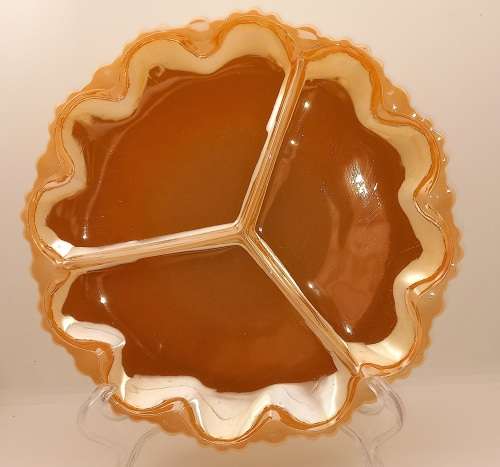 1940 -1950s Vintage Anchor Hocking Fire-King Glass Peach Lusterware Divided snack Plate 245mm