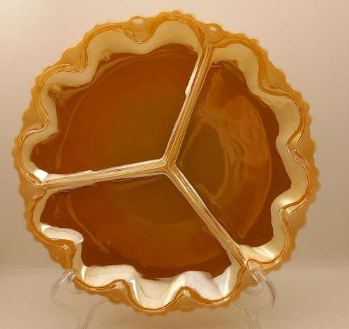 1940 -1950s Vintage Anchor Hocking Fire-King Glass Peach Lusterware Divided snack Plate 245mm