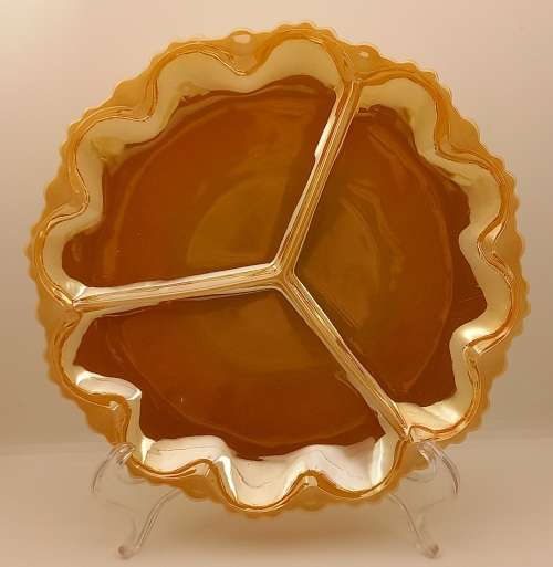 1940 -1950s Vintage Anchor Hocking Fire-King Glass Peach Lusterware Divided snack Plate 245mm