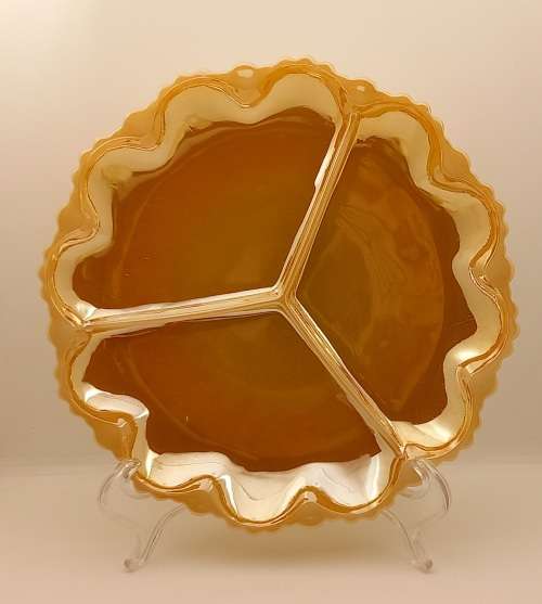 1940 -1950s Vintage Anchor Hocking Fire-King Glass Peach Lusterware Divided snack Plate 245mm