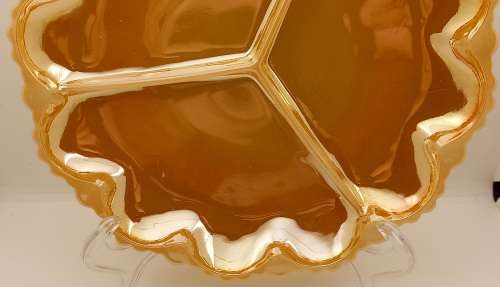 1940 -1950s Vintage Anchor Hocking Fire-King Glass Peach Lusterware Divided snack Plate 245mm