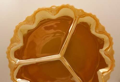 1940 -1950s Vintage Anchor Hocking Fire-King Glass Peach Lusterware Divided snack Plate 245mm
