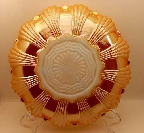 1940 -1950s Vintage Anchor Hocking Fire-King Glass Peach Lusterware Divided snack Plate 245mm
