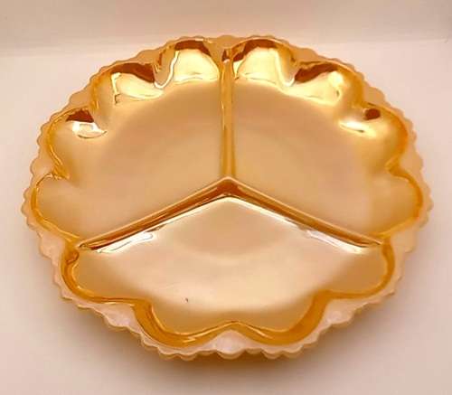 1940 -1950s Vintage Anchor Hocking Fire-King Glass Peach Lusterware Divided snack Plate 245mm