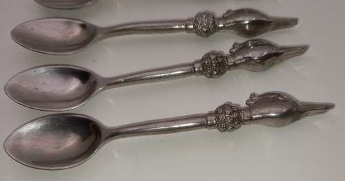 6 Collectable  JENNA CLIFFORD Pewter (500) Designer Detailed Spoons