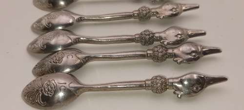 6 Collectable  JENNA CLIFFORD Pewter (500) Designer Detailed Spoons
