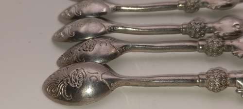 6 Collectable  JENNA CLIFFORD Pewter (500) Designer Detailed Spoons