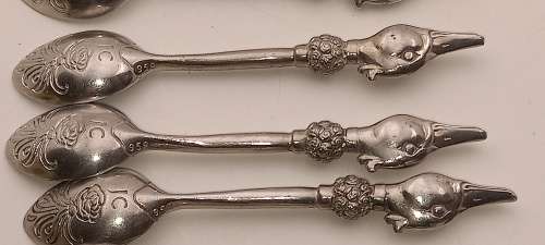 6 Collectable  JENNA CLIFFORD Pewter (500) Designer Detailed Spoons