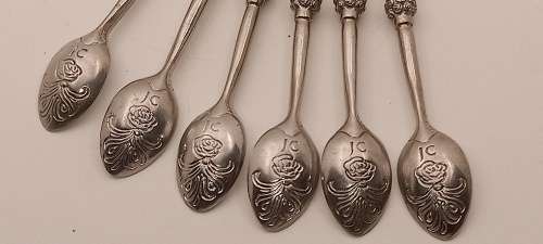 6 Collectable  JENNA CLIFFORD Pewter (500) Designer Detailed Spoons