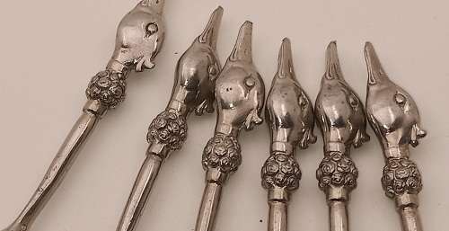 6 Collectable  JENNA CLIFFORD Pewter (500) Designer Detailed Spoons