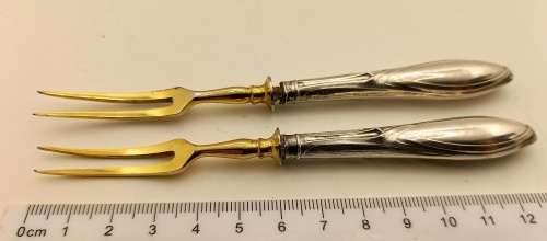 2 Antique forks with Silver (.800) Handles 134mm