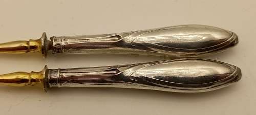 2 Antique forks with Silver (.800) Handles 134mm