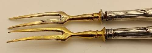 2 Antique forks with Silver (.800) Handles 134mm