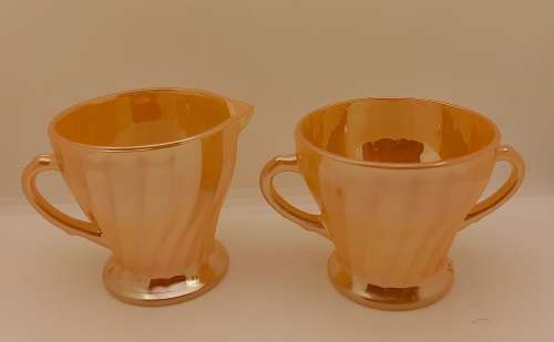 1940 -1950s Vintage Anchor Hocking Fire-King Glass Peach Lusterware Sugar Bowl and Creamer-USA