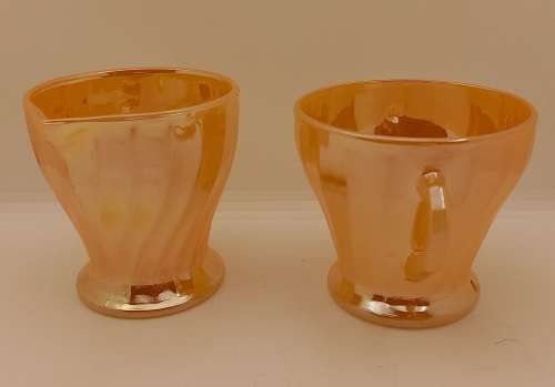 1940 -1950s Vintage Anchor Hocking Fire-King Glass Peach Lusterware Sugar Bowl and Creamer-USA
