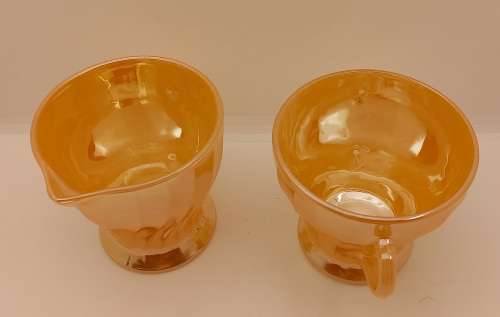 1940 -1950s Vintage Anchor Hocking Fire-King Glass Peach Lusterware Sugar Bowl and Creamer-USA
