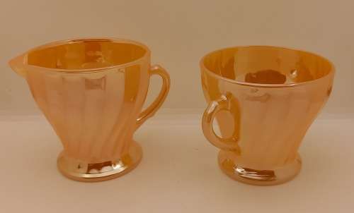 1940 -1950s Vintage Anchor Hocking Fire-King Glass Peach Lusterware Sugar Bowl and Creamer-USA