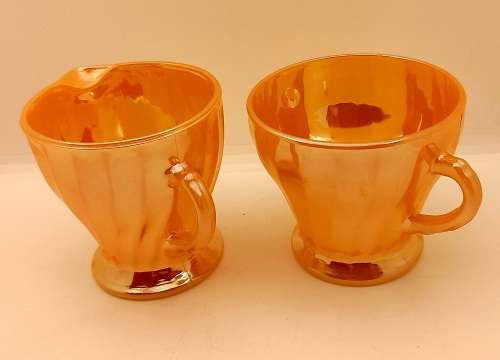 1940 -1950s Vintage Anchor Hocking Fire-King Glass Peach Lusterware Sugar Bowl and Creamer-USA