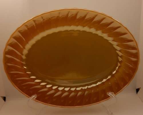 1940 -1950s Vintage Anchor Hocking Fire-King Glass Peach Lusterware Oval Meat Platter-(2 available)
