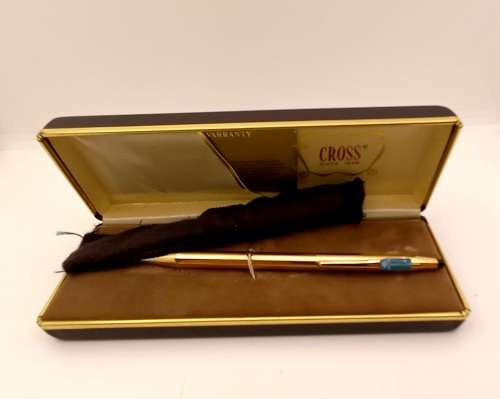 Vintage Cross 1/20 14 kt rolled gold Ballpen Branded Barclays Bank in original metal case -Ink Ok