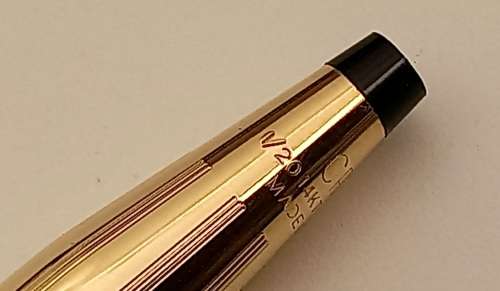 Vintage Cross 1/20 14 kt rolled gold Ballpen Branded Barclays Bank in original metal case -Ink Ok