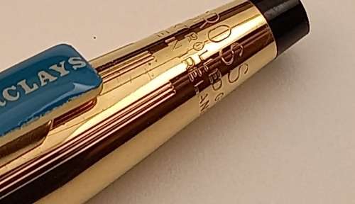 Vintage Cross 1/20 14 kt rolled gold Ballpen Branded Barclays Bank in original metal case -Ink Ok