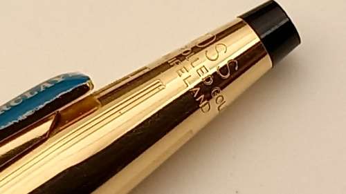 Vintage Cross 1/20 14 kt rolled gold Ballpen Branded Barclays Bank in original metal case -Ink Ok