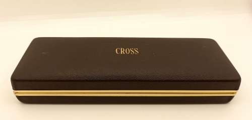 Vintage Cross 1/20 14 kt rolled gold Ballpen Branded Barclays Bank in original metal case -Ink Ok