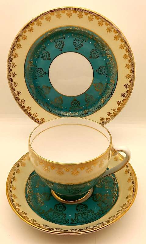 Vintage Royal Grafton (Green and Gold ) Bone China Trio Made in England
