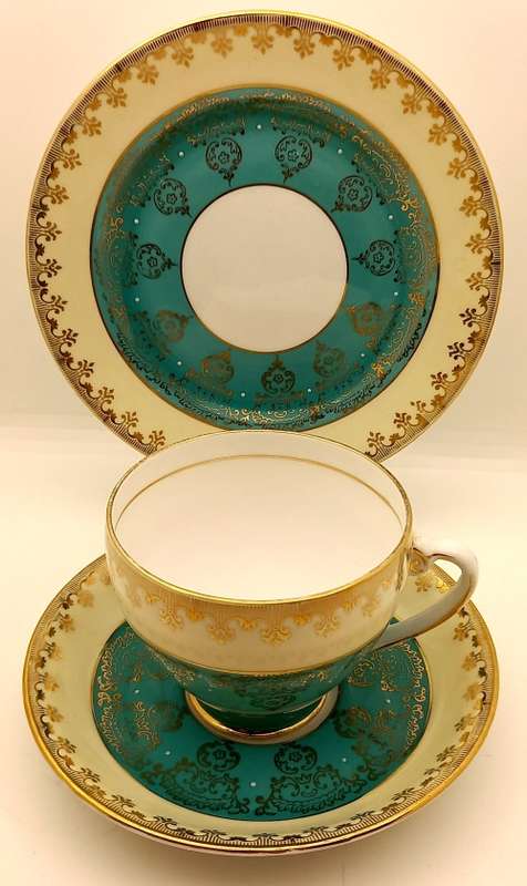 Vintage Royal Grafton (Green and Gold ) Bone China Trio Made in England