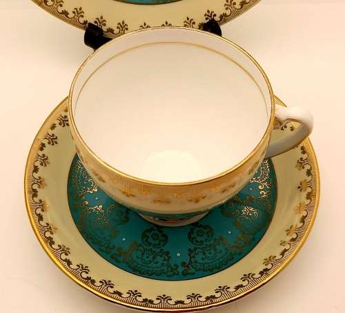 Vintage Royal Grafton (Green and Gold ) Bone China Trio Made in England