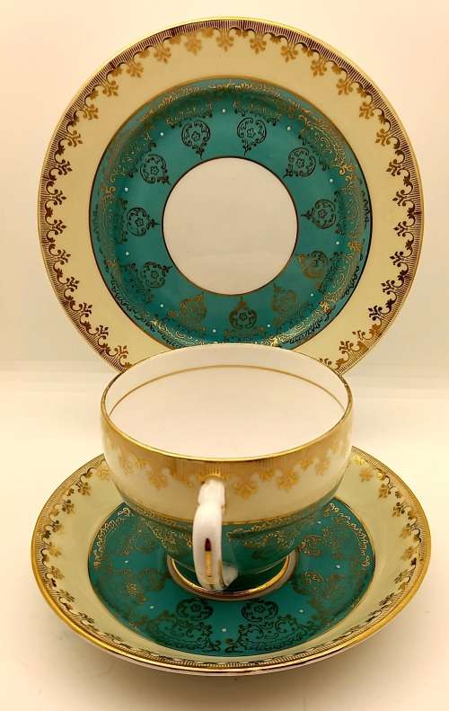 Vintage Royal Grafton (Green and Gold ) Bone China Trio Made in England