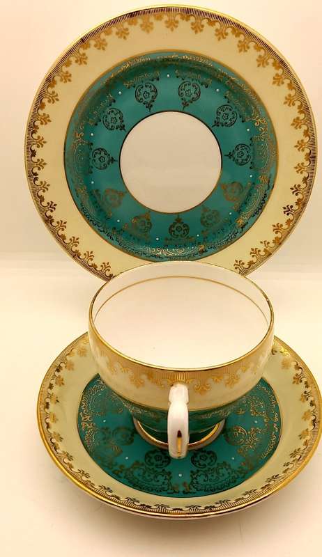 Vintage Royal Grafton (Green and Gold ) Bone China Trio Made in England
